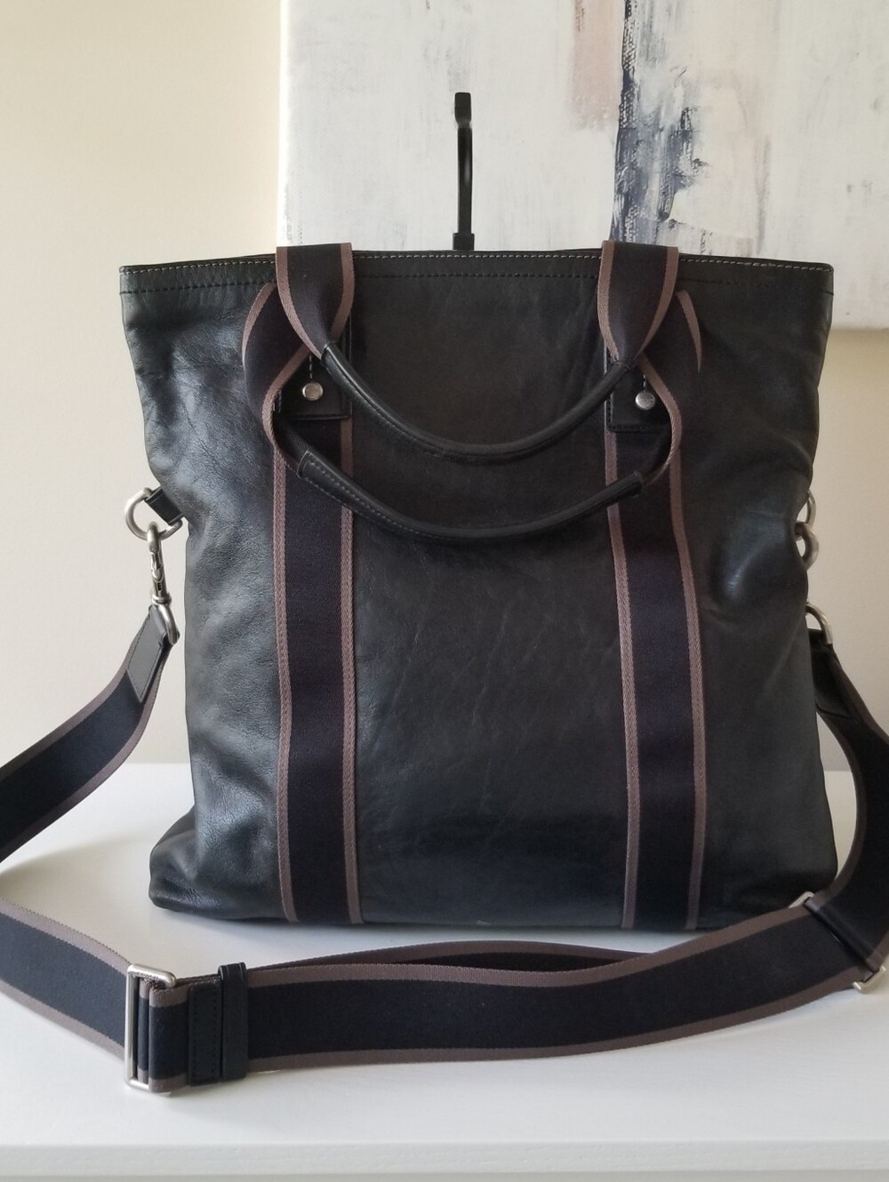 Coach Heritage Web Leather Foldover Tote Unisex - Picture 3 of 16